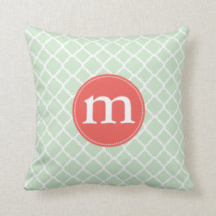 Elegant Mint Moroccan Quatrefoil Personalized Throw Pillow