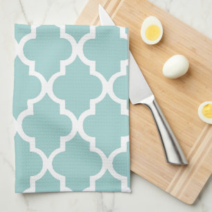 Elegant Mint Quatrefoil Tiles Pattern Kitchen Towel