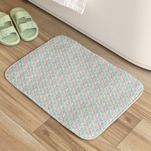 Elegant Mint Square Rhombus Abstract Bath Mat
