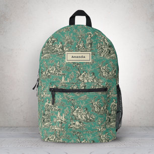 Elegant Mint Teal Vintage Toile de Jouy Art Printed Backpack