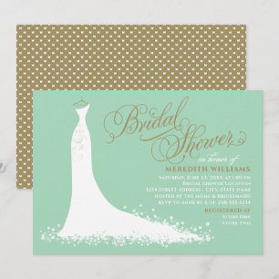 Elegant Mint Wedding Gown Bridal Shower Invitation