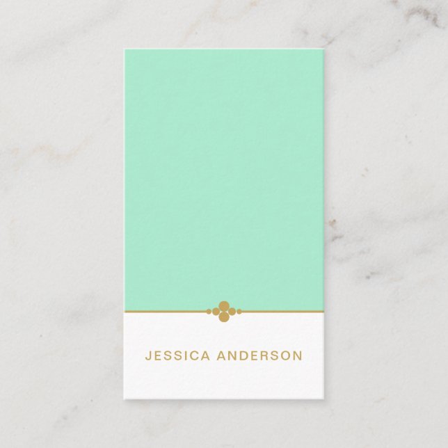 Elegant Mint White Gold Business Card (Front)
