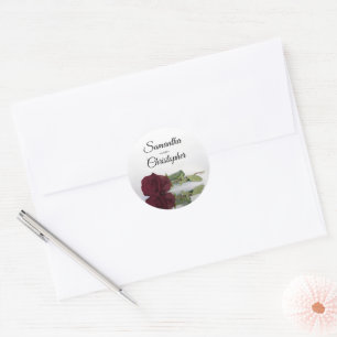 Elegant Mirrored Burgundy Rose Wedding Classic Round Sticker
