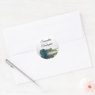 Elegant Mirrored Long Stemmed Teal Rose Wedding Classic Round Sticker