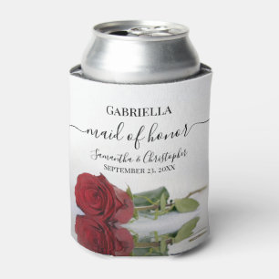 Elegant Mirrored Red Rose Maid of Honour Wedding Can Cooler