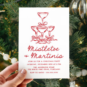 Elegant Mistletoe and Martinis Red Christmas Party Invitation