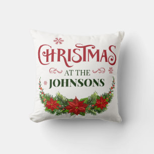 Elegant Mistletoe Christmas Holidays Family Name Throw Pillow