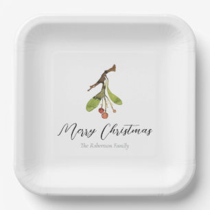 Elegant Mistletoe Christmas Paper Plate