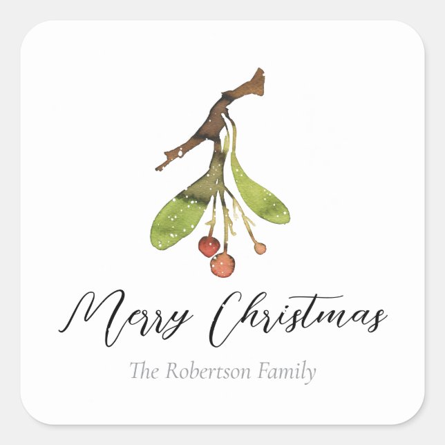 Elegant Mistletoe Christmas Square Sticker (Front)