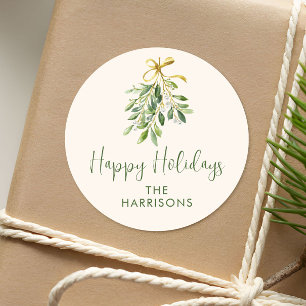 Elegant Mistletoe Happy Holidays Christmas Classic Round Sticker
