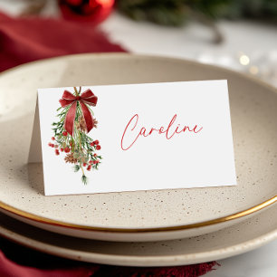 Elegant Mistletoe Holiday Place Card