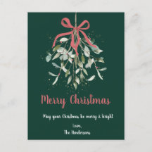 Elegant Mistletoe Merry Christmas Postcard