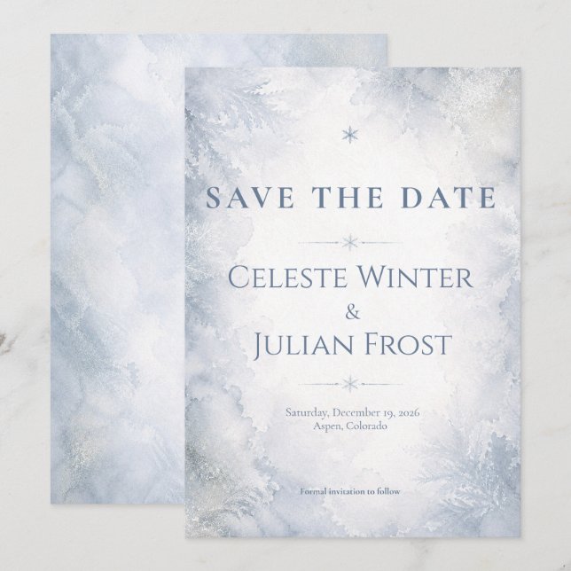 Elegant Misty Blue Winter Frost Timeless  Save The Date (Front/Back)