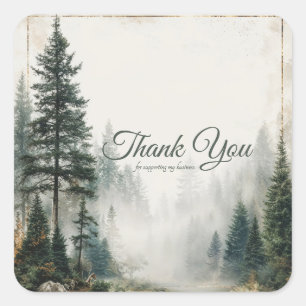 Elegant Misty Pine Forest Gold Frame Rustic Square Sticker