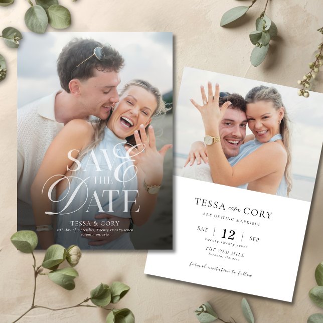Elegant Mixed Script Modern Photo Save The Date Invitation (Elegant Mixed Script Wedding Save The Date Card)