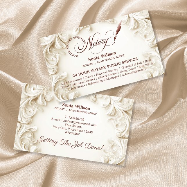 Elegant Mobile Notary Public Loan Signing Agent Business Card (Creator Uploaded)