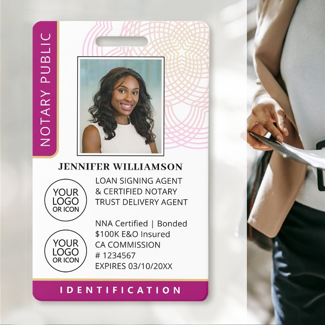 Elegant Mobile Notary Public Photo ID Badge | Pink (Creator Uploaded)