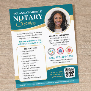 Elegant Mobile Notary Public QR Code Teal Editable Flyer