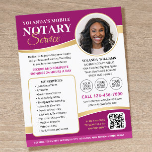 Elegant Mobile Notary Service Logo QR Code Pink Flyer