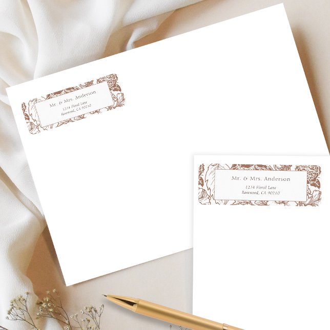Elegant Mocha Brown Floral Mariage Adresse de reto (Créateur téléchargé)