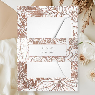 Elegant Mocha Brown Floral Wedding Invitation Belly Band