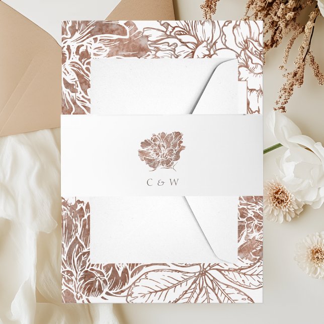 Elegant Mocha Brown Floral Wedding Invitation Belly Band (Creator Uploaded)