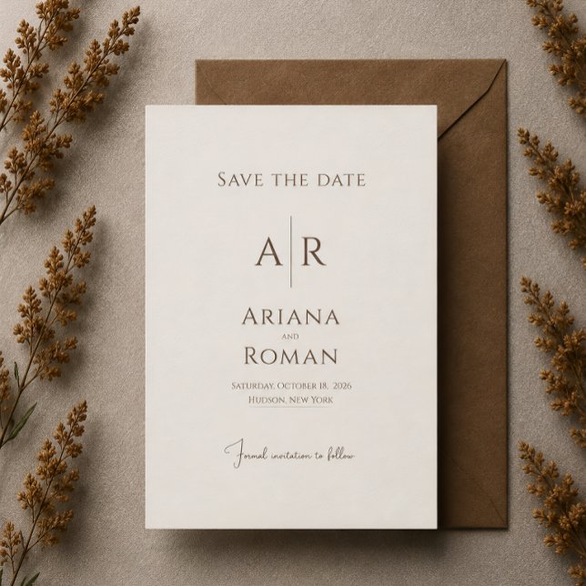 Elegant Mocha Brown Timeless Minimalist Wedding  Save The Date (Creator Uploaded)