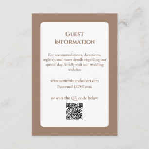 Elegant Mocha Floral Line Art QR Code Wedding Enclosure Card