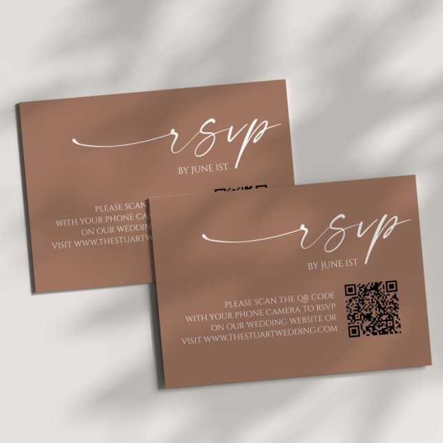 Elégant Mocha Mousse QR Code Mariage Carte RSVP (Créateur téléchargé)