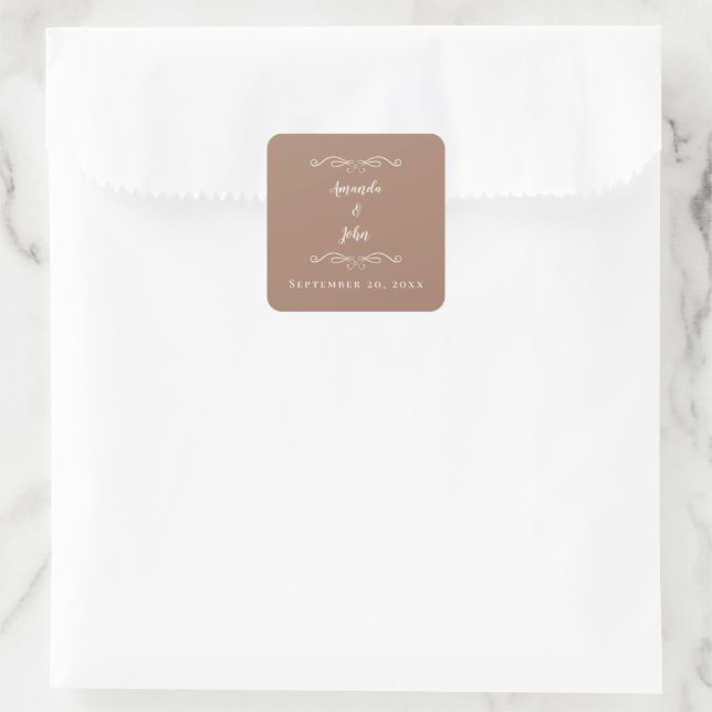 Elegant Mocha Wedding Envelope Favour Thank You Square Sticker (Bag)