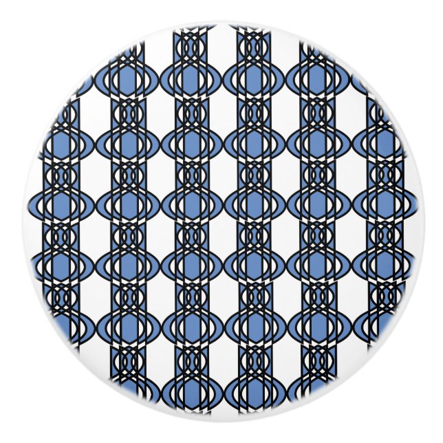 Elegant Mod Blue Abstract Scarab Pattern Ceramic Knob (Front)