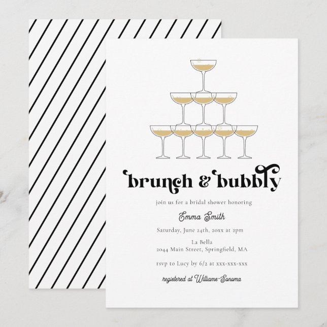 Elegant Mod Champagne Retro Bridal Shower  Invitat Invitation (Front/Back)