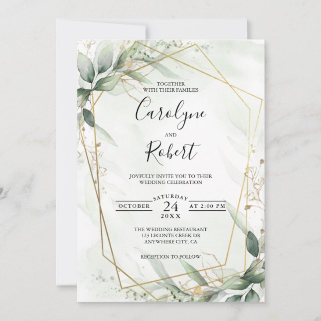 Elégant Modèle Faire-part de mariage de verdure (Devant)