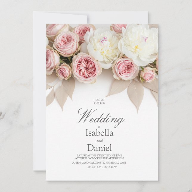 Élégant Modèle Faire-part de mariage Rose Blush (Devant)