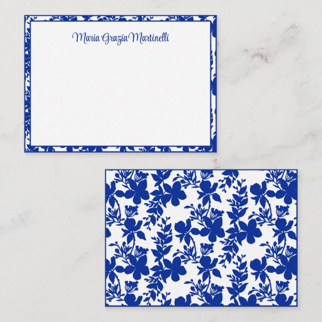 Élégant modèle floral bleu chic personnalisé (Devant / Derrière)