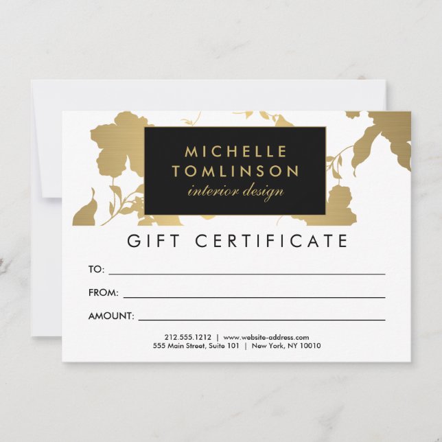 Elégant modèle or floral blanc certificat cadeau c (Devant)