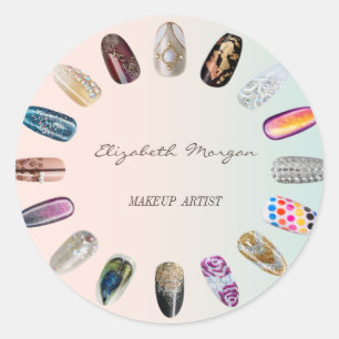 Elegant Moder Girly, Colourful, Nailed Nails Classic Round Sticker