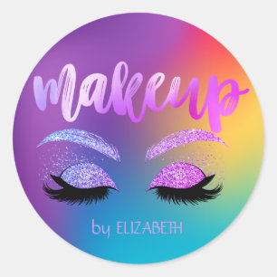 Elegant Moder Girly Glitter Lashes Holographic Classic Round Sticker