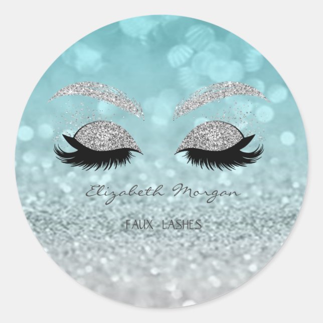 Elegant Moder Glittery Bokeh,Glitter Faux Lashes Classic Round Sticker (Front)