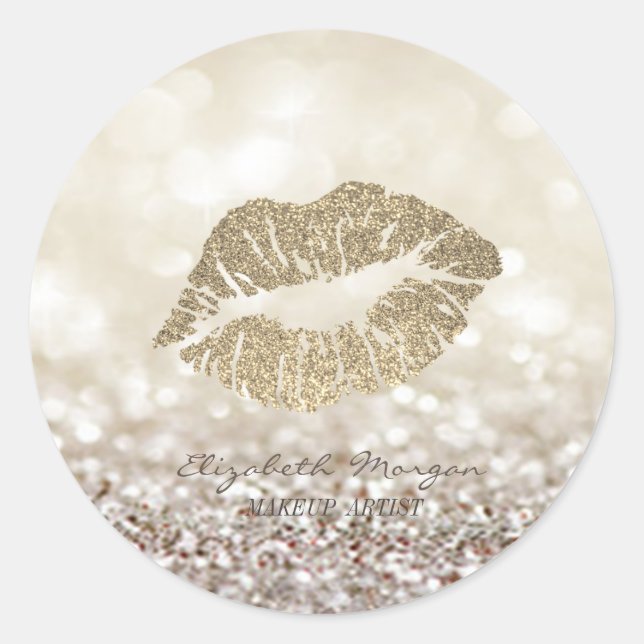 Elegant Moder Glittery Bokeh,Lips Classic Round Sticker (Front)