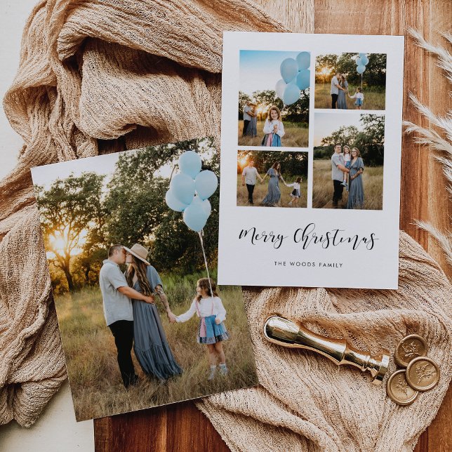 Elegant Moder Merry Christmas 5 Photo Holiday Card (Creator Uploaded)