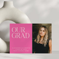 Elegant Modern 2 Photo Hot Pink Simple Graduation