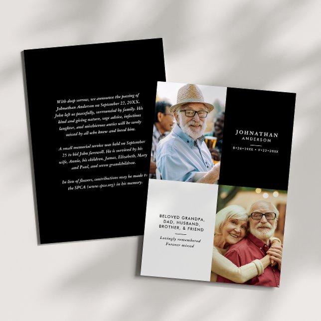 Elegant Modern 2-Photo Printed/Downloadable Death Announcement (Creator Uploaded)