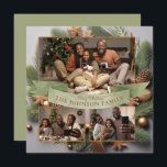 Elegant Modern 3 Photo Family Christmas Evergreen Holiday Card<br><div class="desc">An elegant modern festive evergreen Christmas holiday 3 photo family greeting card with boho rustic evergreen boughs and ornaments, in cute light terracotta and green hues. Rustic modern vibe. Replace these placeholder photos with your own holiday photos. Customize with your photos, and get it in print, as a digital download,...</div>