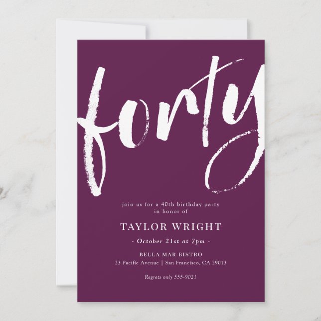 Elegant Modern 40th Birthday Party Invitation (Front)