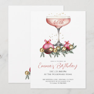 Elegant Modern 40th Christmas Birthday Party Invitation