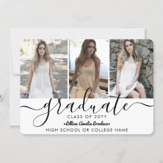 Elegant Modern 4 Photo Collage Script Graduation Announcement