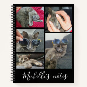 elegant modern 5 photos collage personalized black notebook