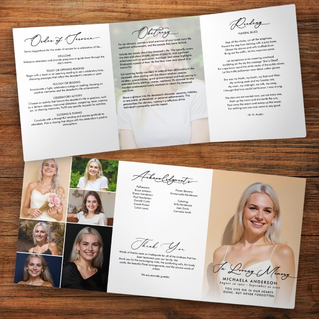 Elegant Modern 8-Photo Funeral/Memorial Service Tri-Fold Programme (Creator Uploaded)