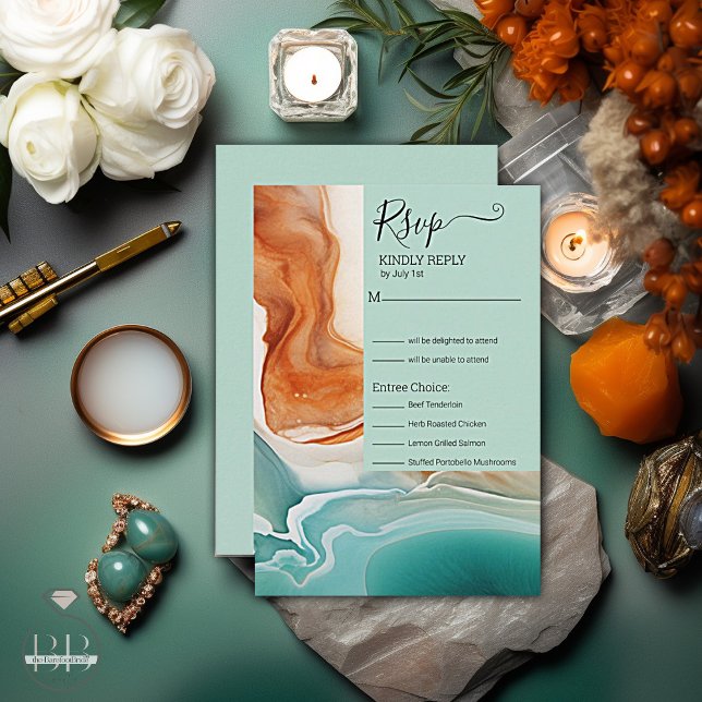 Elegant Modern Abstract Agate  Teal Terracotta RSVP Card (Creator Uploaded)